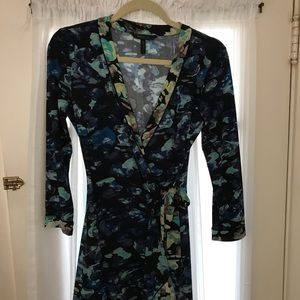 BCBG floral wrap ruffle dress small